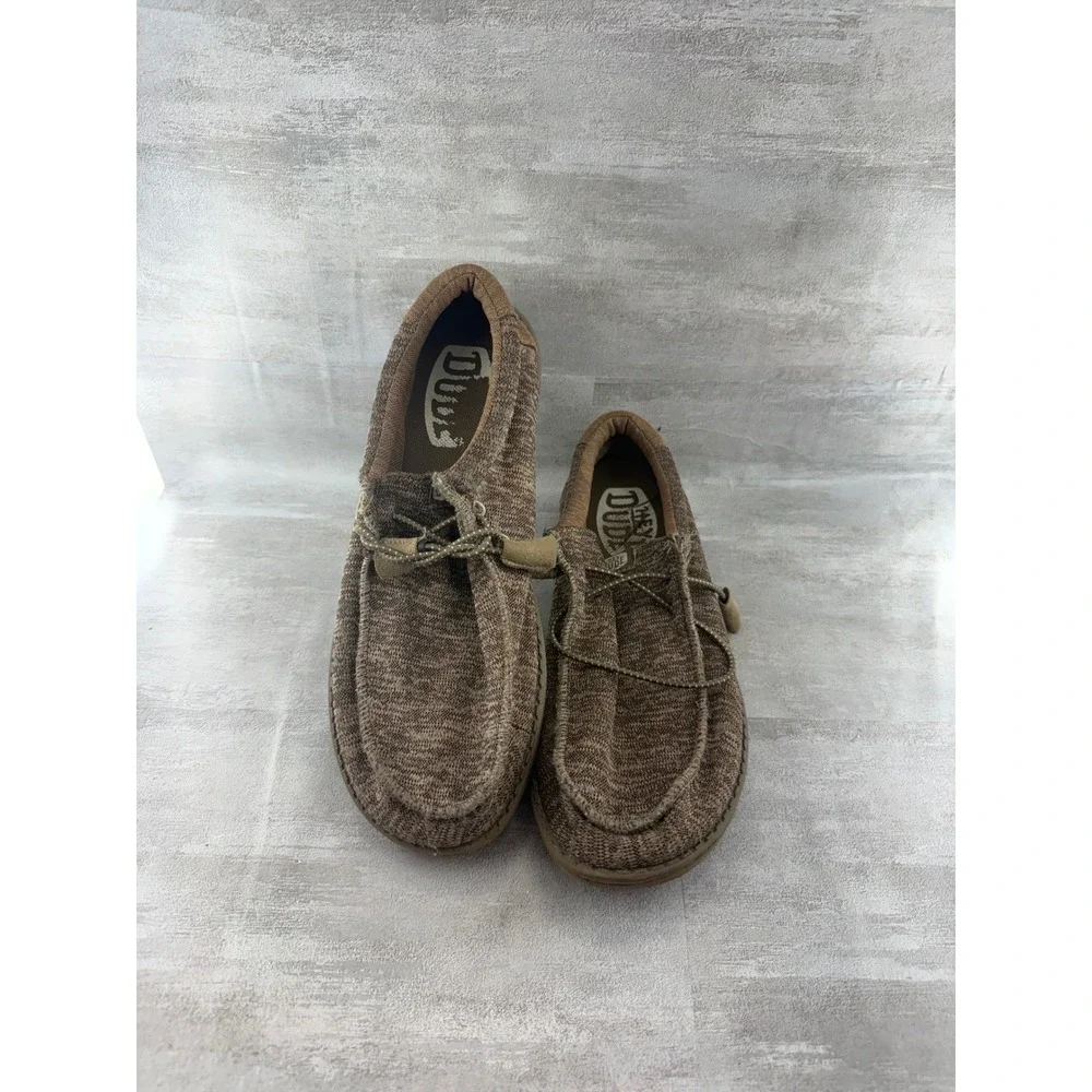 Hey Dude Wally Sport Knit Tan Men Size 8 Loafers Slip On Shoes 40536-255